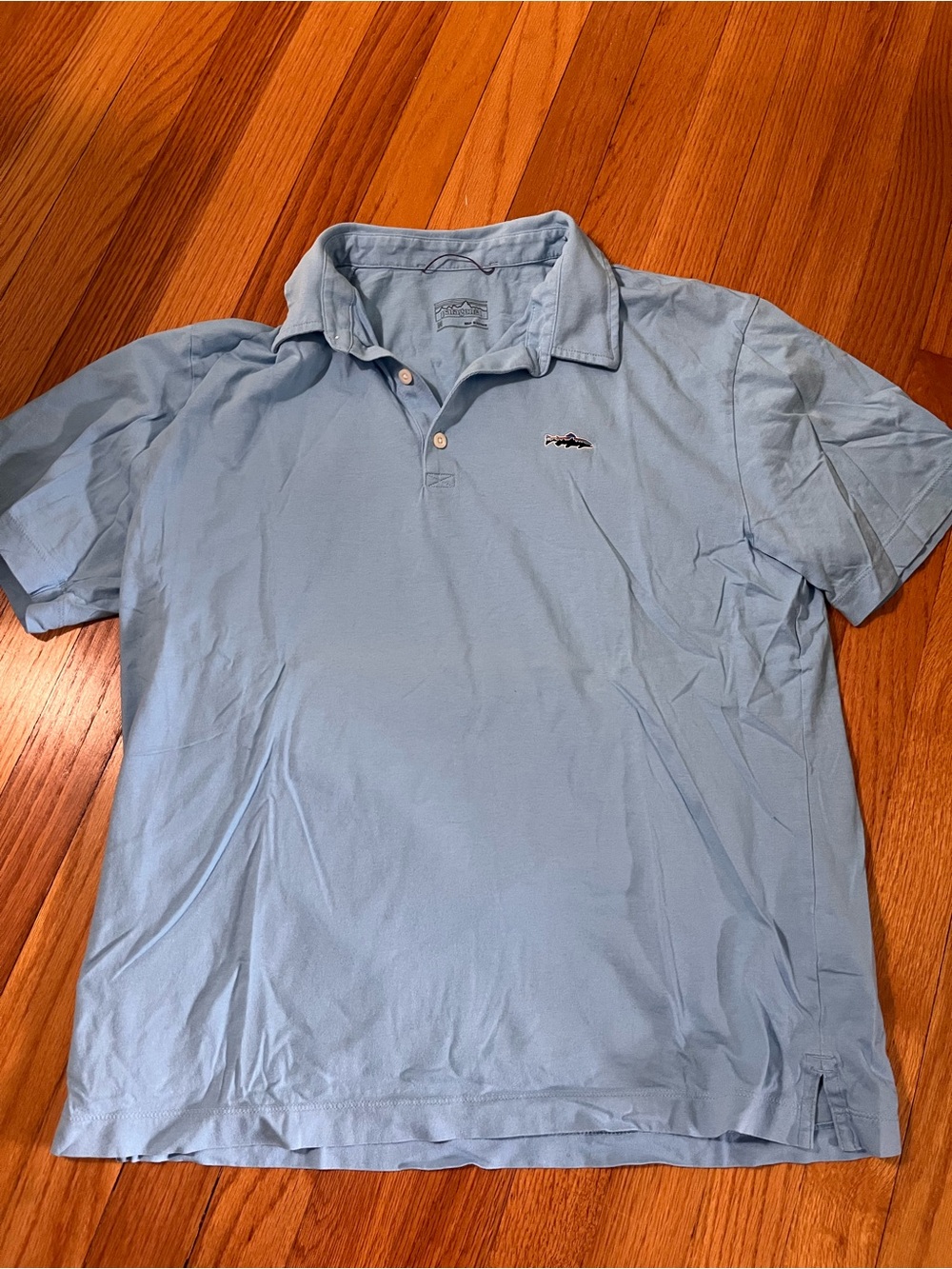 Patagonia Trout Fitz Roy Organic Cotton Polo Shirt Men’s Medium Light Blue